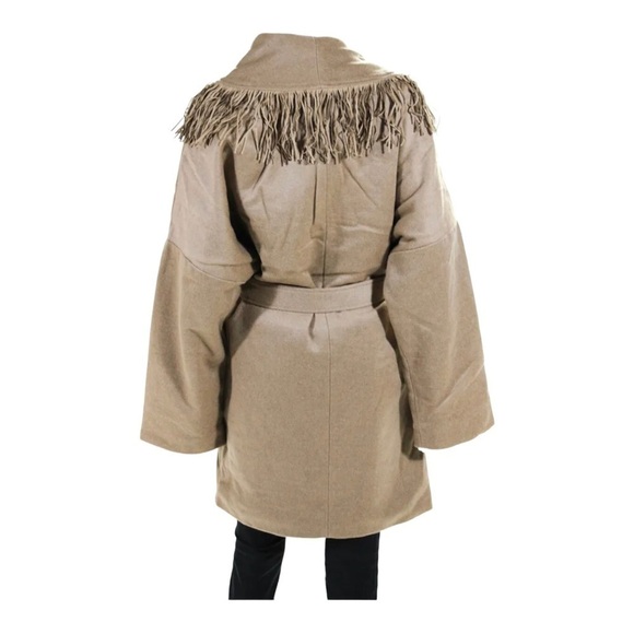 Divine Heritage Camel Wool Fringe Shawl Coat Western Boho Jacket L NWT Cowgirl - Picture 10 of 12